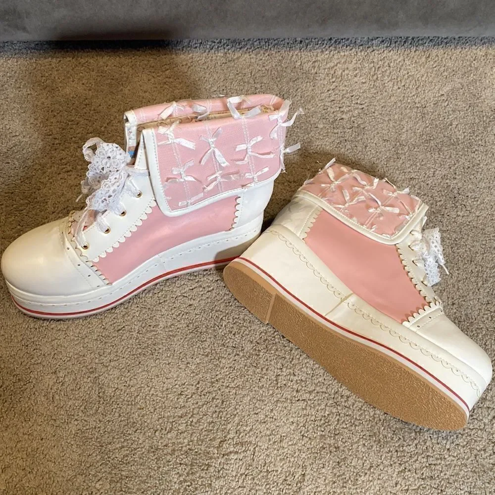 Women’s Platform Wedge Boots Pink & White Size EU 46 (13.5 US) NEW